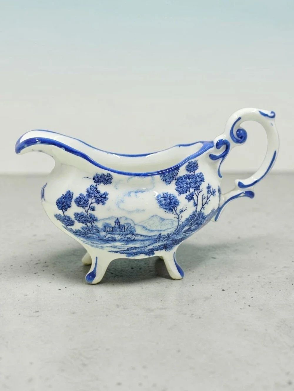 Aures French Toile de Jouy Style Creamer Hand Painted Blue & White Ceramic